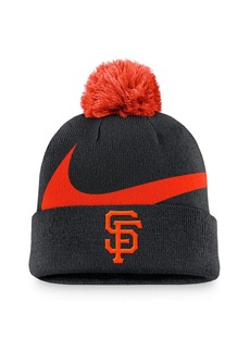 Nike Men's Black San Francisco Giants Swoosh Peak Cuffed Knit Hat with Pom - Black