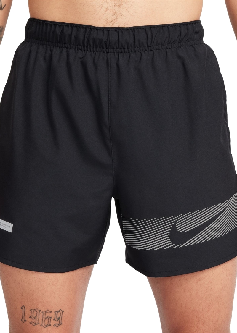 "Nike Men's Challenger Flash Dri-fit 5"" Running Shorts - Black/black/black/reflective Silv"