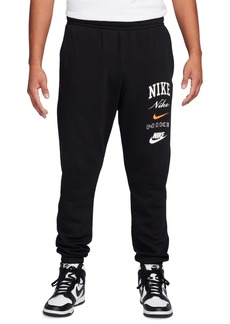 Nike Men's Club Fleece Stacked Logo-Print Cuffed Pants - Black/sail/safety Orange