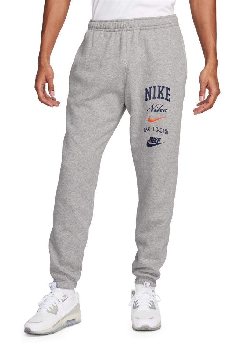 Nike Men's Club Fleece Stacked Logo-Print Cuffed Pants - Dk Grey Heather/safety Orange