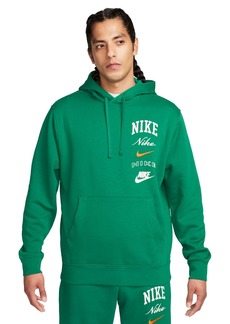 Nike Men's Club Fleece Stacked Logo-Print Hoodie - Malachite/sail/safety Orange