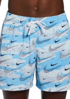 "Nike Men's Flock Logo-Print 5"" Swim Trunks - Aquarius Blue"