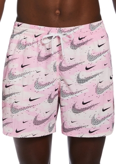 "Nike Men's Flock Logo-Print 5"" Swim Trunks - Pink Foam"