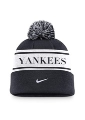 Nike Men's Navy New York Yankees Team Stripe Peak Cuffed Knit Hat with Pom - Navy