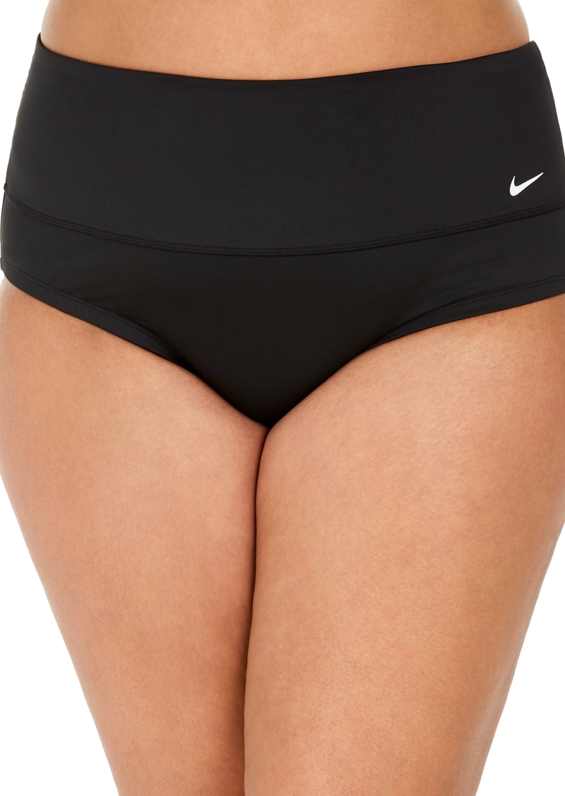 Nike Plus Size Solid Essential High-Waist Banded Bikini Bottoms - Black