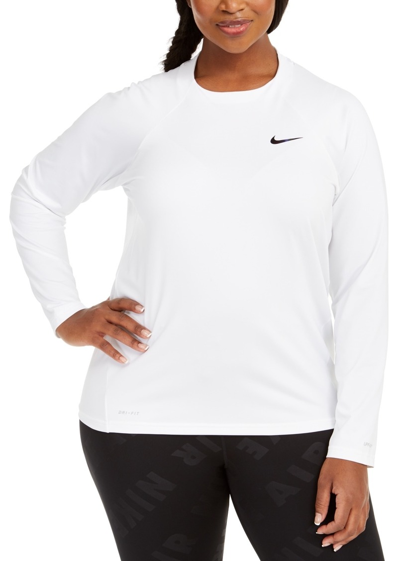 Nike Plus Size Solid Essential Long-Sleeve Hydro Rash Guard - White