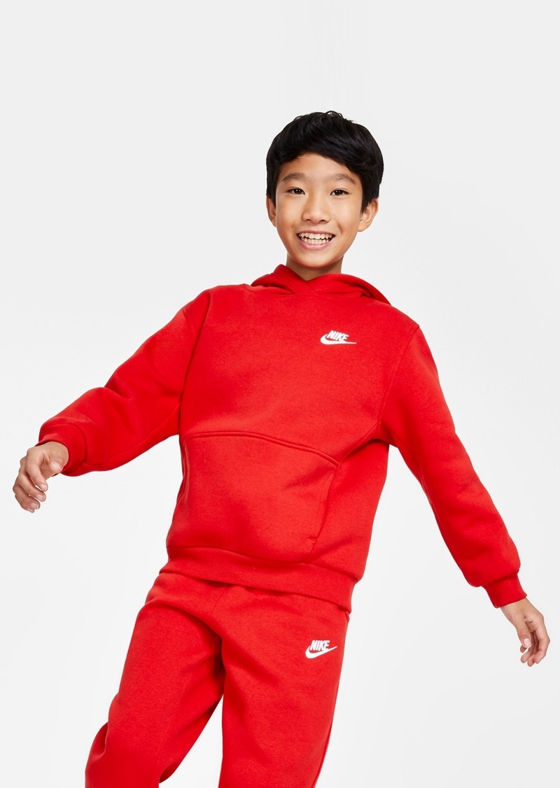 Nike Sportswear Big Kids Club Fleece Pullover Hoodie - University Red/white