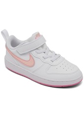 Nike Toddler Girl's Court Borough Low Recraft Fastening Strap Casual Sneakers from Finish Line - WHITE/PINK