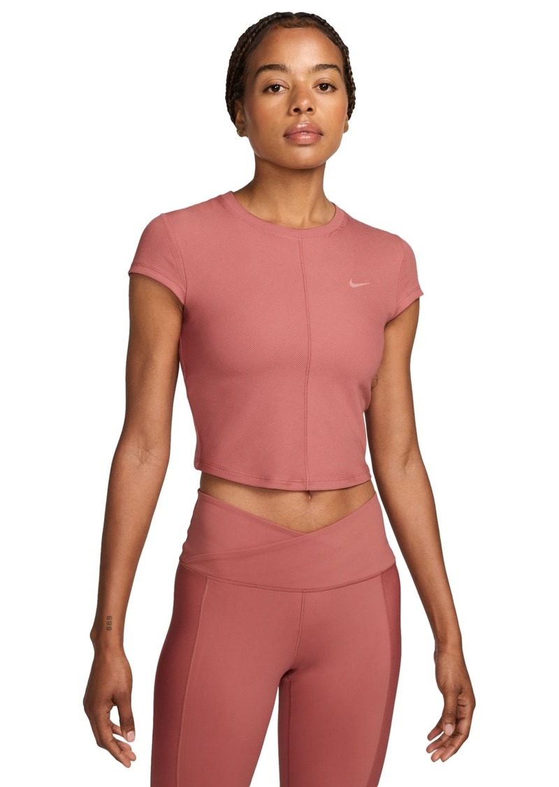 Nike Women's One Fitted Rib Dri-fit Cropped Top - Canyon Pink/white