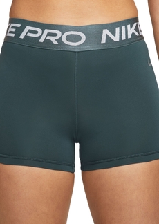 "Nike Women's Pro 3"" Mid-Rise Shorts - Deep Jungle/metallic Silver"