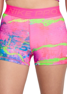 "Nike Women's Pro 3"" Printed Shorts - Hyper Pink/green Strike"