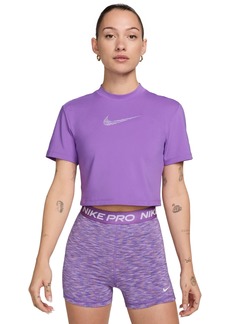 Nike Women's Pro Dri-fit Short-Sleeve Cropped Training Top - Black Raspberry