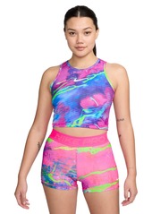 Nike Women's Pro Printed Dri-fit Cropped Training Tank - Hyper Pink/green Strike