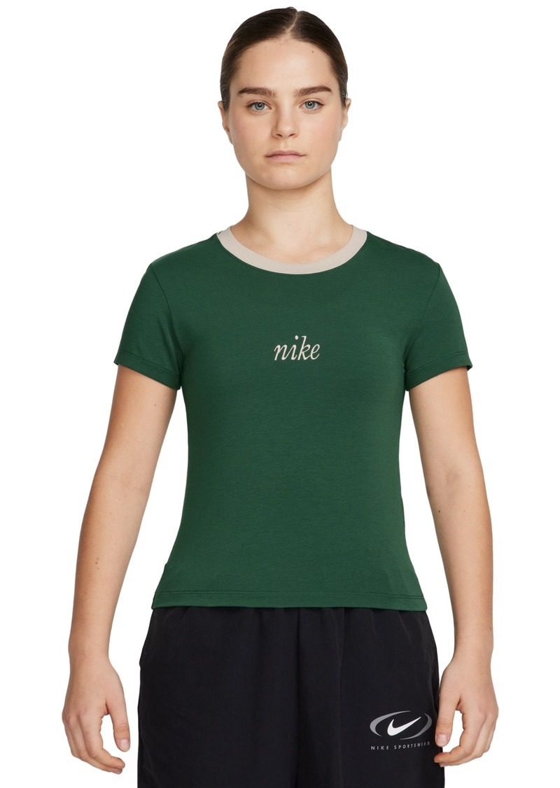 Nike Women's Sportswear Chill Knit Slim Cropped T-Shirt - Gorge Green/lt Orewoord Brn