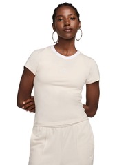 Nike Women's Sportswear Chill Knit Slim Cropped T-Shirt - Lt Orewood Brn/white