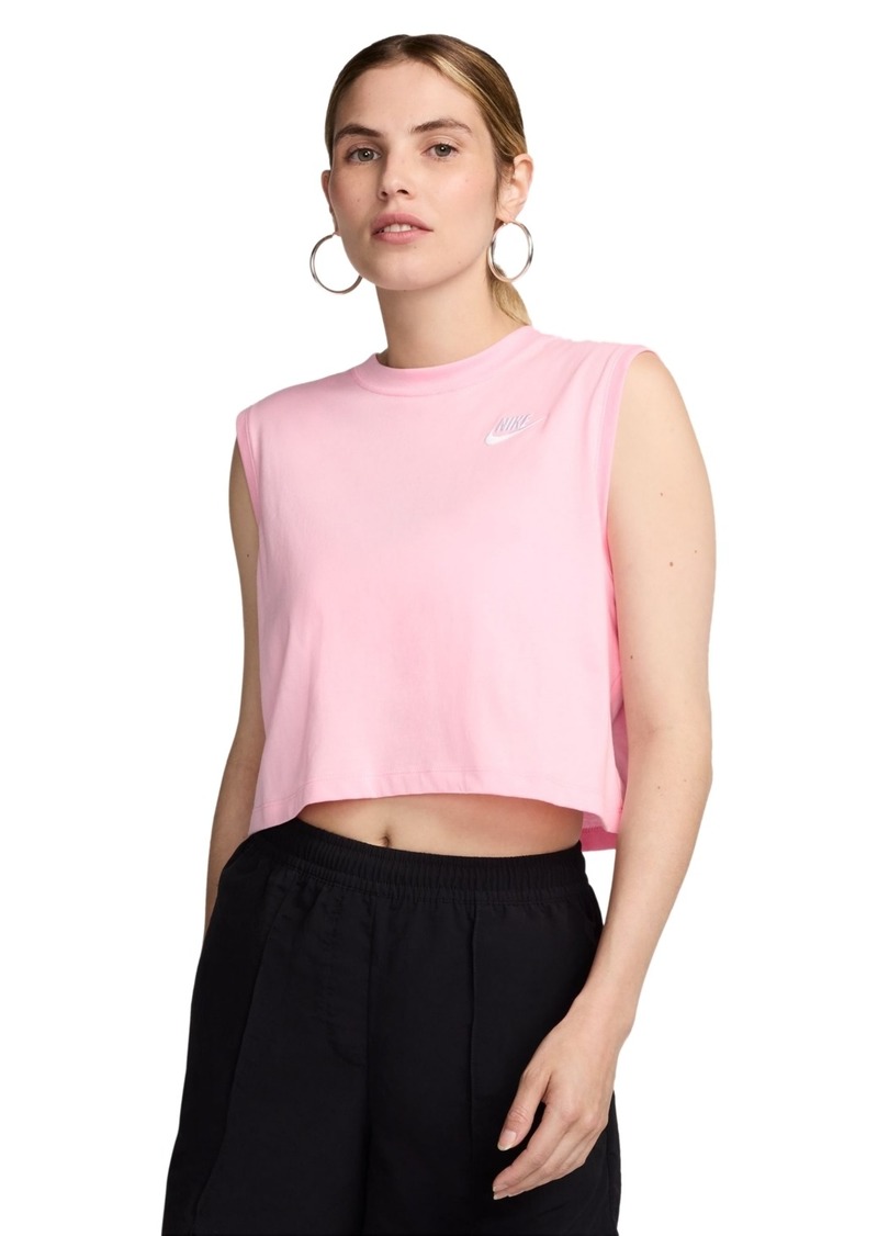 Nike Women's Sportswear Club Cropped Sleeveless T-Shirt - Med Soft Pink/white