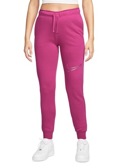 Nike Women's Sportswear Club Fleece Shine Mid-Rise Pants - Fireberry