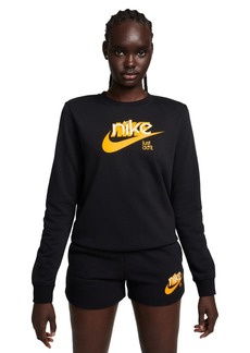 Nike Women's Sportswear Club French Terry Graphic Crewneck Fleece Sweatshirt - Black/university Gold/white