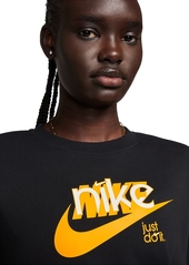 Nike Women's Sportswear Club French Terry Graphic Crewneck Fleece Sweatshirt - Black/university Gold/white