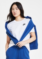 Nike Women's Sportswear Club French Terry Graphic Crewneck Fleece Sweatshirt - Court Blue/lt Armory Blue/white