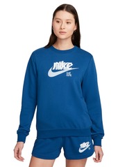 Nike Women's Sportswear Club French Terry Graphic Crewneck Fleece Sweatshirt - Court Blue/lt Armory Blue/white