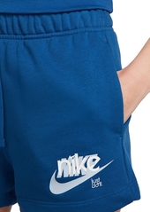 Nike Women's Sportswear Club French Terry Graphic Fleece Shorts - Court Blue/lt Armory Blue/white