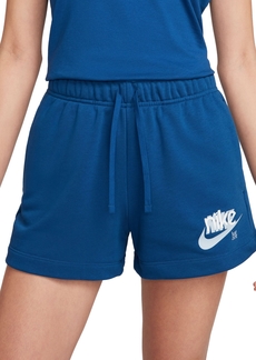 Nike Women's Sportswear Club French Terry Graphic Fleece Shorts - Court Blue/lt Armory Blue/white