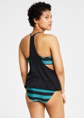 Nike Womens Statement Stripe Layered Tankini Top Mid Rise Bikini Bottoms