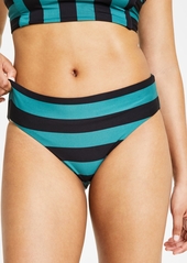 Nike Women's Statement Stripe Mid-Rise Bikini Bottoms - Black