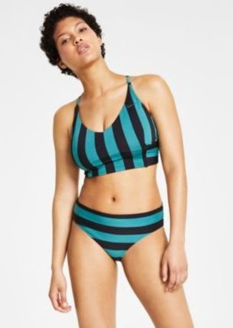 Nike Womens Statement Stripe V Neck Midkini Mid Rise Bottoms