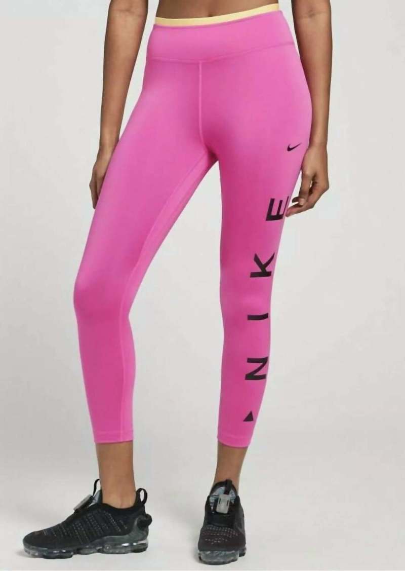 Nike One Icon Clash Ankle Leggings In Pink/gold Waist Band/black Logo