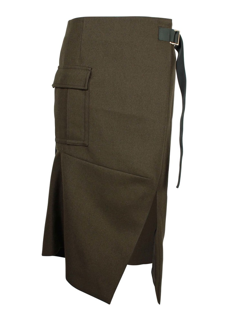 Nike Sacai Asymmetric Side Slit Skirt in Khaki Wool