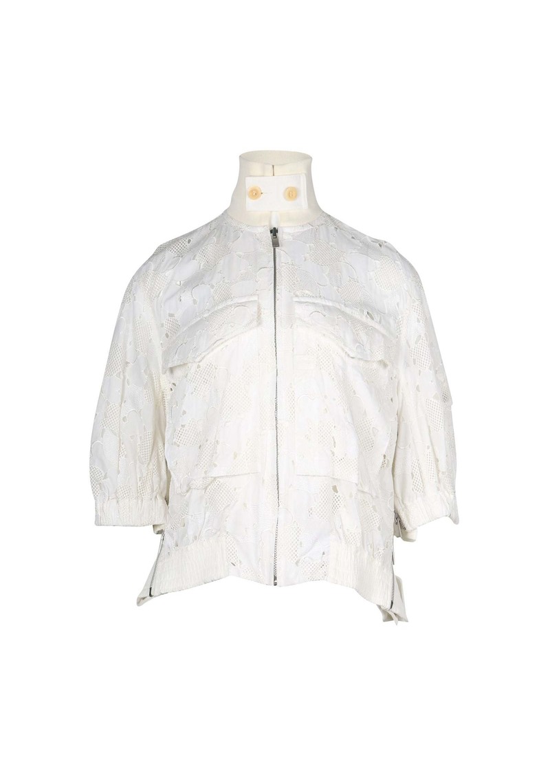 Nike Sacai Bomber Jacket in White Cotton Lace