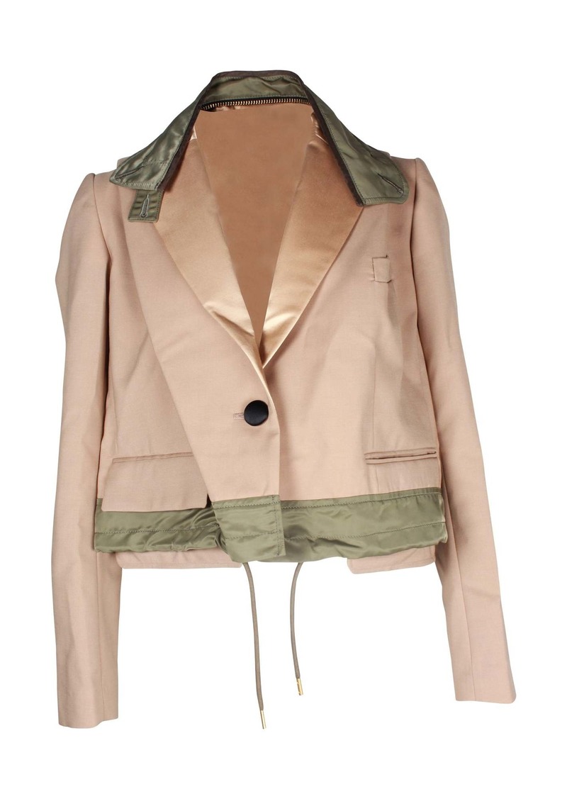 Nike Sacai Cropped Blazer Jacket in Beige Polyester