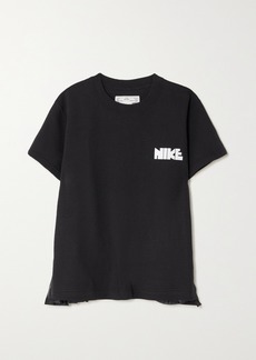 Nike Sacai Pleated Printed Cotton-blend Jersey And Recycled Ripstop Top