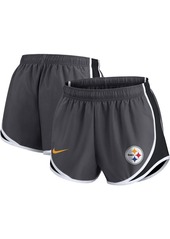 Women's Nike Charcoal Pittsburgh Steelers Plus Size Logo Performance Tempo Shorts - Charcoal
