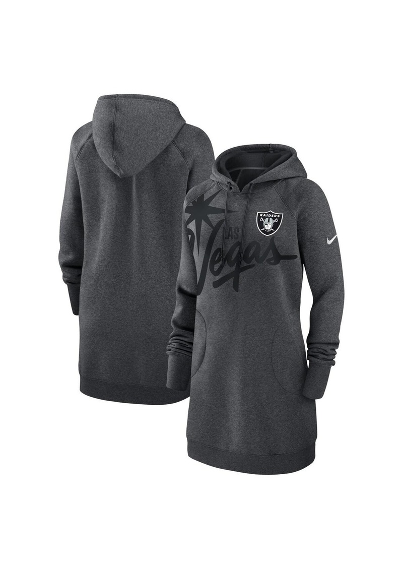 Women's Nike Heather Charcoal Las Vegas Raiders Fleece Raglan Hoodie Dress - Heather Charcoal