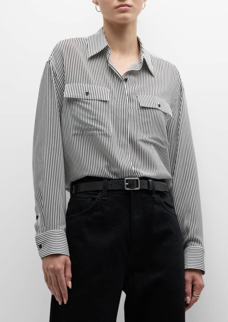 Nili Lotan Ellias Silk Stripe Long-Sleeve Shirt