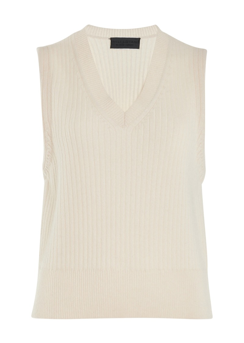 NILI LOTAN - Iker Ribbed-Knit Cashmere Sweater Vest - Ivory - M - Moda Operandi