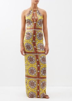 Nili Lotan - Rigel Scarf-print Silk-charmeuse Halterneck Dress - Womens - Yellow Multi