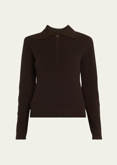 Nili Lotan Braxton Zip-Front Polo Rib Sweater