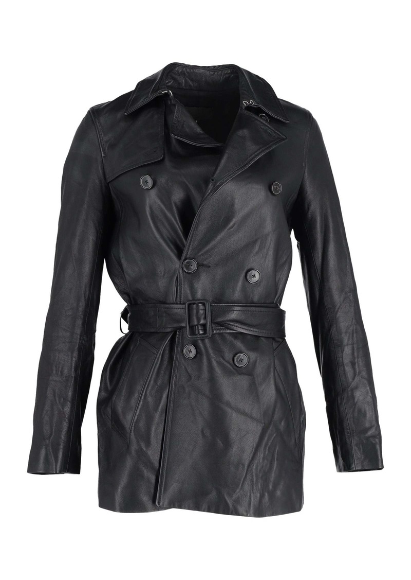 Nili Lotan Double-Breasted Trench Coat in Black Leather