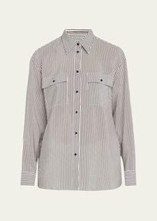Nili Lotan Ellias Striped Silk Button-Front Shirt
