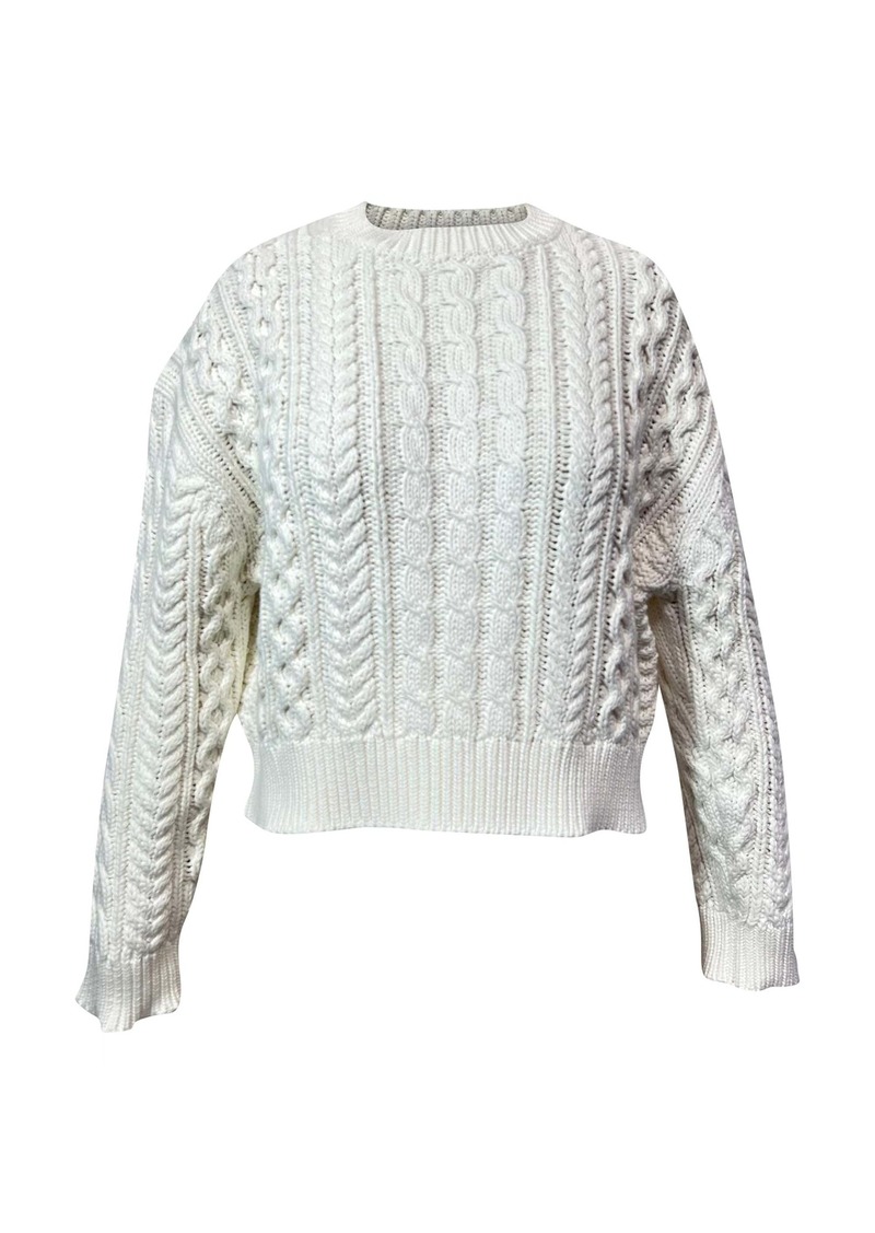 Nili Lotan Rory Cable-Knitted Crewneck Sweater in White Cotton