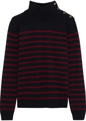 Nili Lotan Woman Beale Button-detailed Striped Cashmere Turtleneck Sweater Black