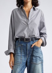 Nili Lotan Yorke Stripe High-Low Cotton Shirt