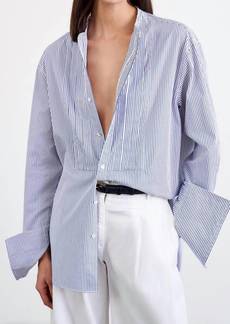 Nili Lotan Tiago Tuxedo Pullover Top In White/blue Stripe