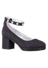 Nina Little Girls Camilla Rhinestone Embellish Ankle Strap Dress Pump - Black Silver