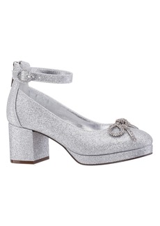 Nina Big Girls Daylin Ankle Strap Rhinestone Bow Dress Shoe - Silver