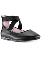 Nina Little Girls Marissa Crisscross Ankle Strap Ballet Flat - Black Crinkle Patent